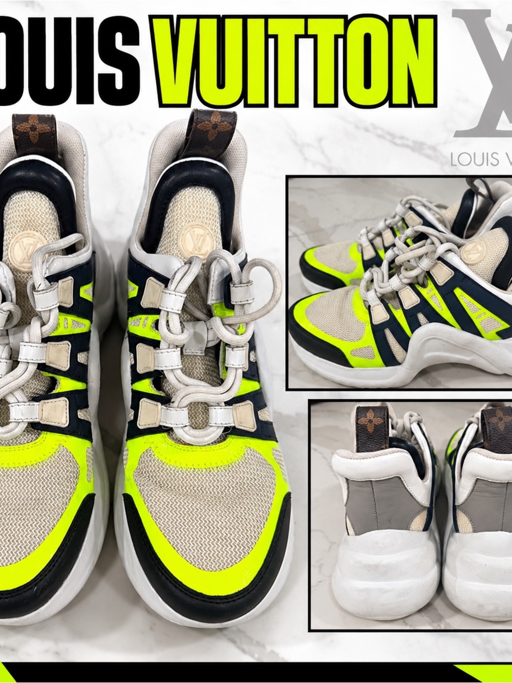 Louis Vuitton Kids Neon Yellow & Black Runner Sneakers